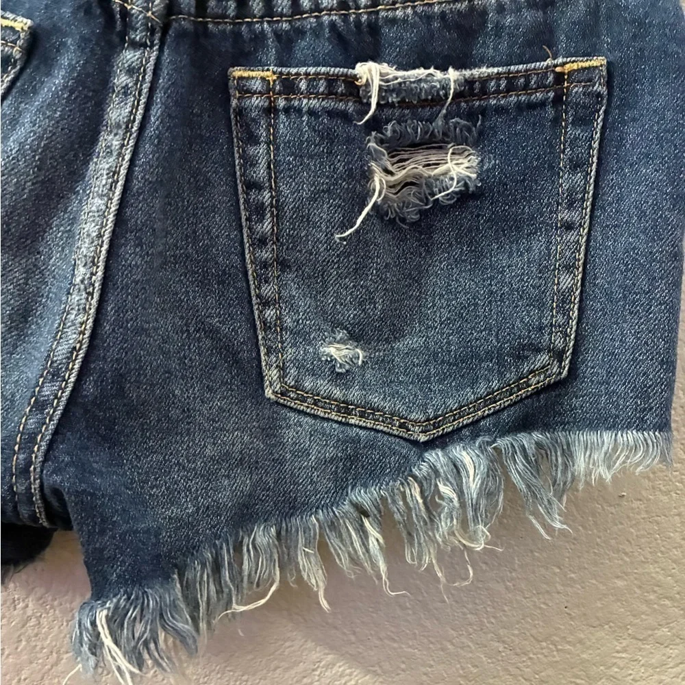 We The Free Women’s Distressed Button fly Raw Hem  Exposed Pockets Denim Shorts